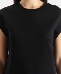 Super Combed Cotton Rich Hybrid Tank Top with Ribbed Sleeves - Deep Black