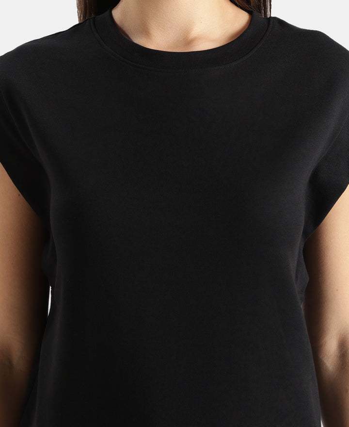 Super Combed Cotton Rich Hybrid Tank Top with Ribbed Sleeves - Deep Black