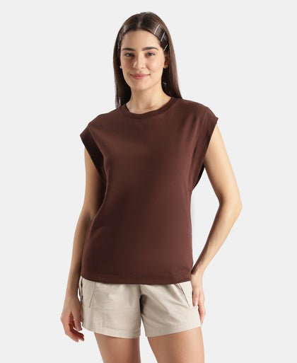 Super Combed Cotton Rich Hybrid Tank Top with Ribbed Sleeves - Chicory Coffee
