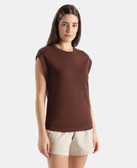 Super Combed Cotton Rich Hybrid Tank Top with Ribbed Sleeves - Chicory Coffee