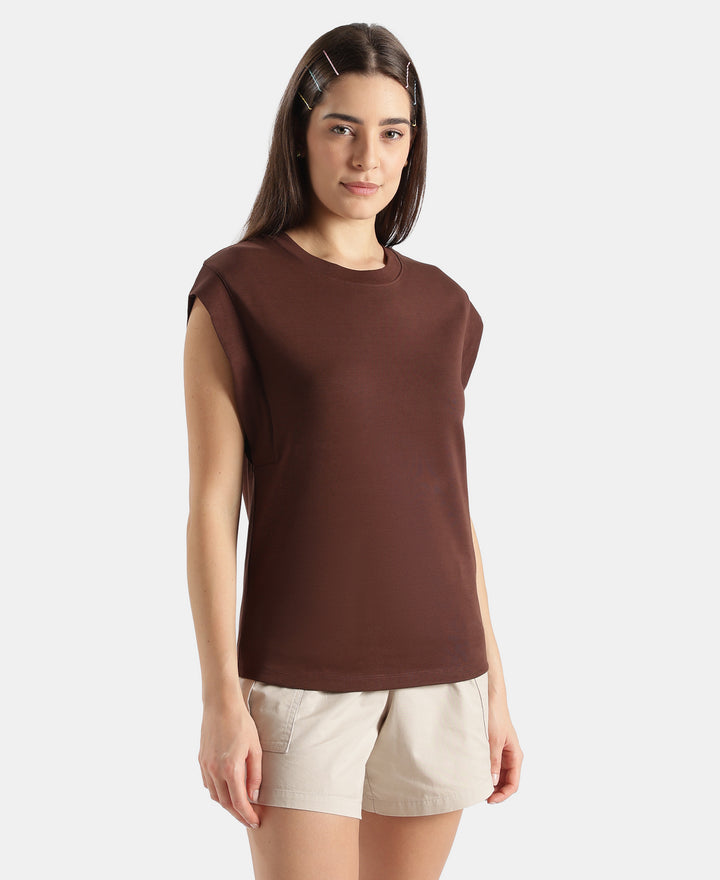 Super Combed Cotton Rich Hybrid Tank Top with Ribbed Sleeves - Chicory Coffee
