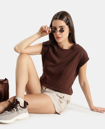 Super Combed Cotton Rich Hybrid Tank Top with Ribbed Sleeves - Chicory Coffee