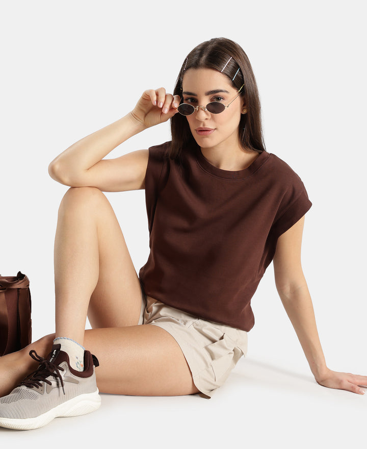 Super Combed Cotton Rich Hybrid Tank Top with Ribbed Sleeves - Chicory Coffee