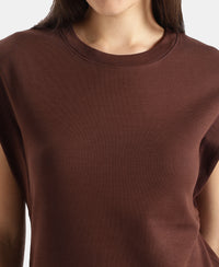Super Combed Cotton Rich Hybrid Tank Top with Ribbed Sleeves - Chicory Coffee
