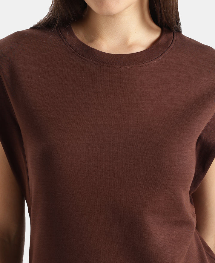 Super Combed Cotton Rich Hybrid Tank Top with Ribbed Sleeves - Chicory Coffee