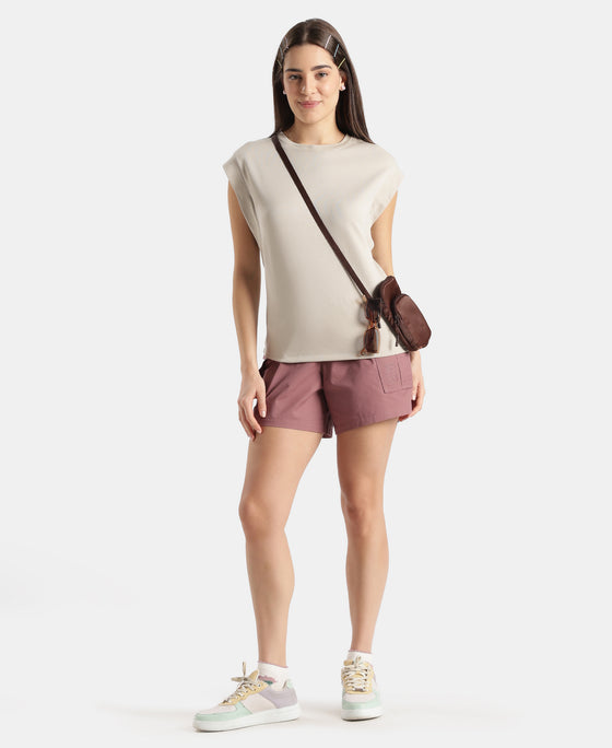 Super Combed Cotton Rich Hybrid Tank Top with Ribbed Sleeves - Dove