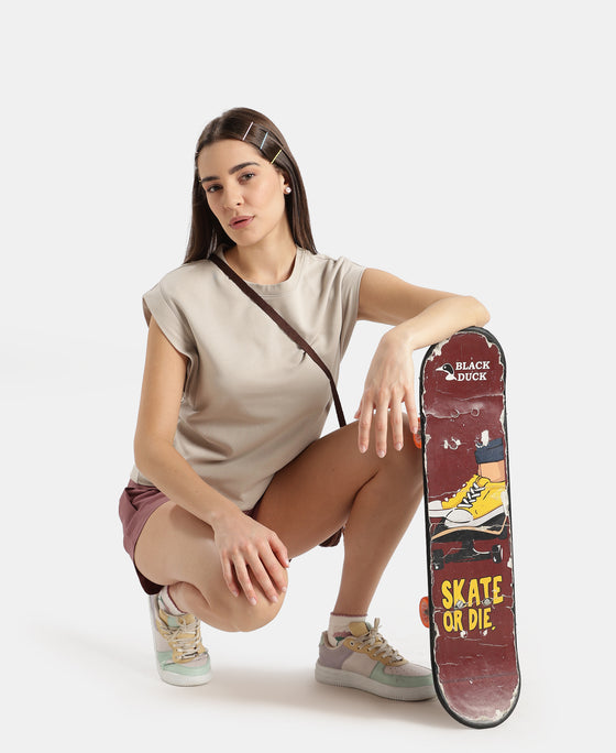 Super Combed Cotton Rich Hybrid Tank Top with Ribbed Sleeves - Dove