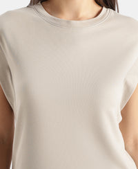 Super Combed Cotton Rich Hybrid Tank Top with Ribbed Sleeves - Dove