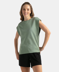 Super Combed Cotton Rich Hybrid Tank Top with Ribbed Sleeves - Lily Pad