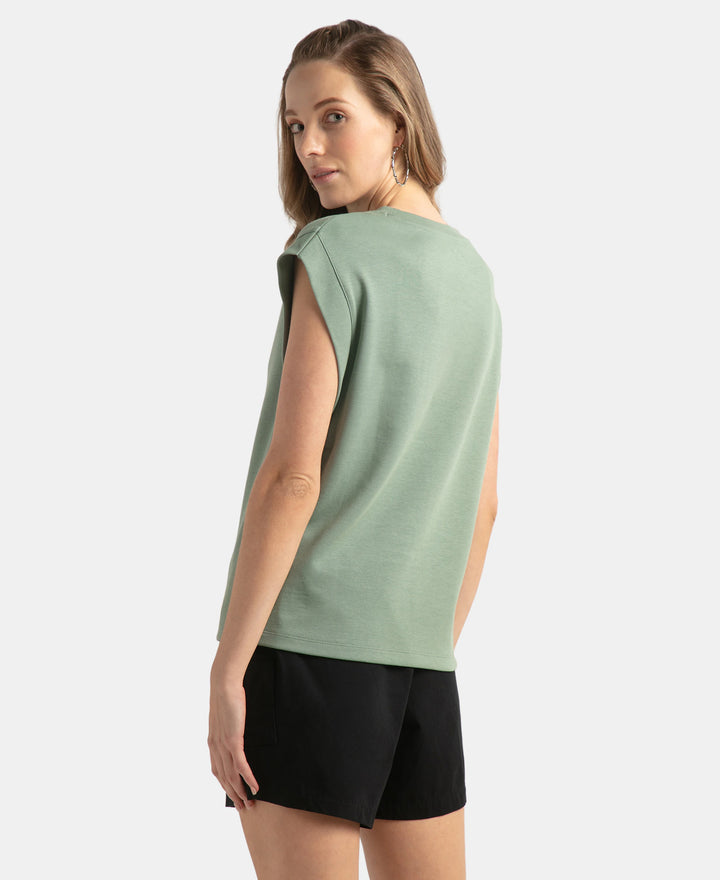 Super Combed Cotton Rich Hybrid Tank Top with Ribbed Sleeves - Lily Pad