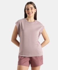 Super Combed Cotton Rich Hybrid Tank Top with Ribbed Sleeves - Quail