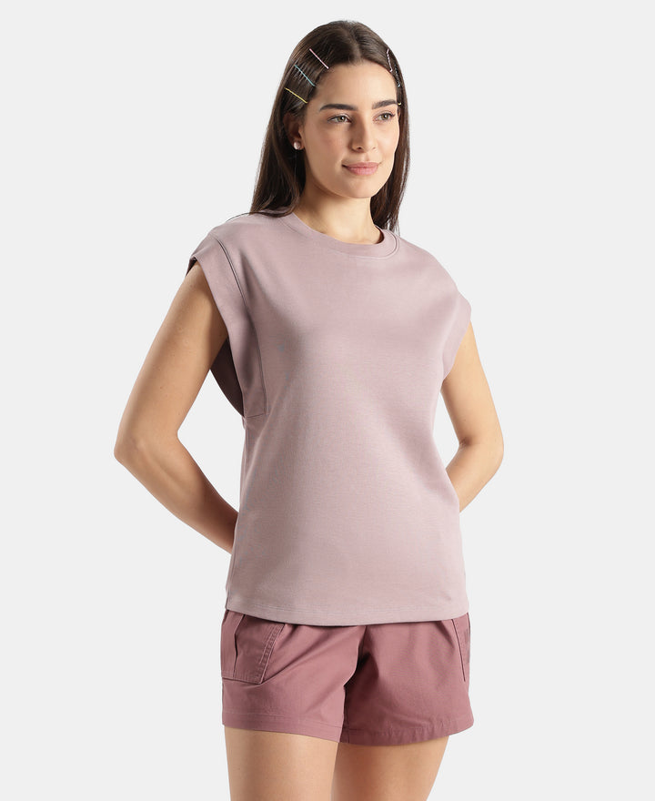 Super Combed Cotton Rich Hybrid Tank Top with Ribbed Sleeves - Quail