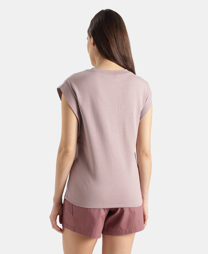 Super Combed Cotton Rich Hybrid Tank Top with Ribbed Sleeves - Quail