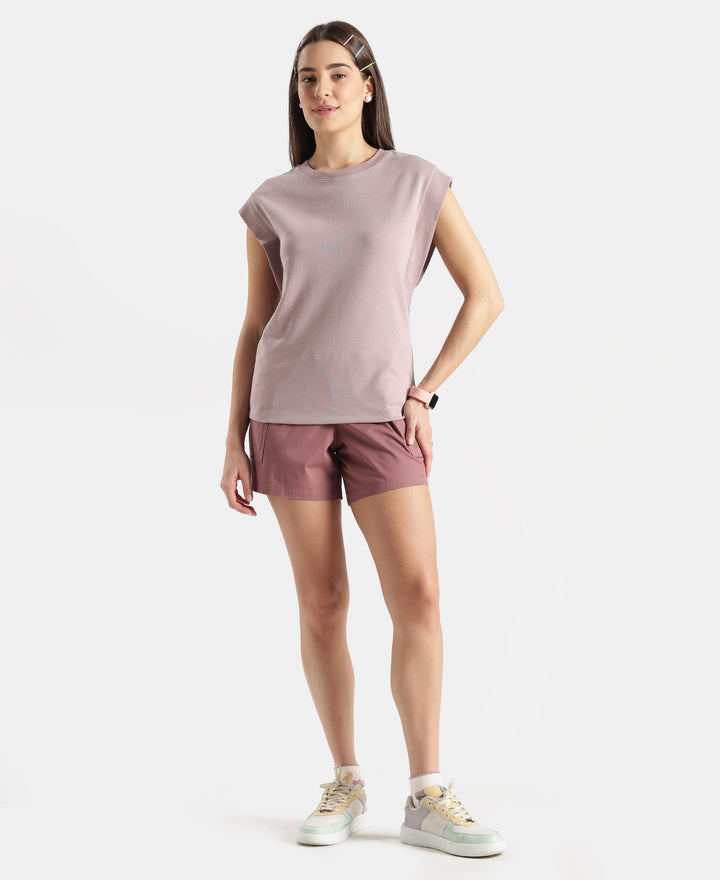 Super Combed Cotton Rich Hybrid Tank Top with Ribbed Sleeves - Quail