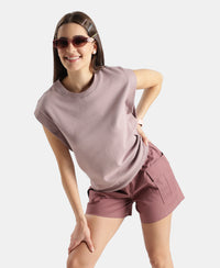 Super Combed Cotton Rich Hybrid Tank Top with Ribbed Sleeves - Quail
