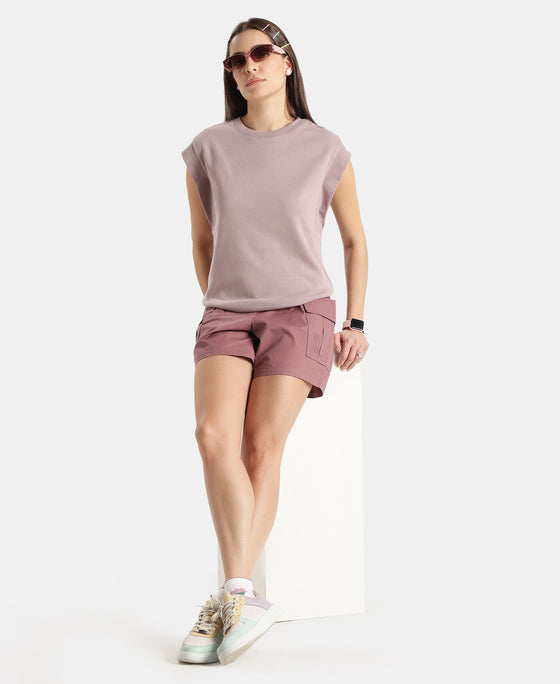 Super Combed Cotton Rich Hybrid Tank Top with Ribbed Sleeves - Quail