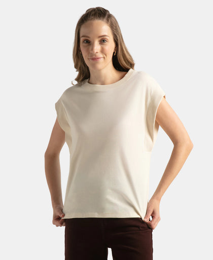 Super Combed Cotton Rich Hybrid Tank Top with Ribbed Sleeves - Snow White