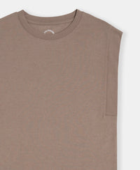 Super Combed Cotton Rich Hybrid Tank Top with Ribbed Sleeves - Taupe Grey