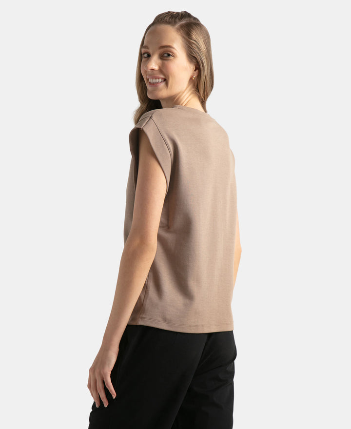 Super Combed Cotton Rich Hybrid Tank Top with Ribbed Sleeves - Taupe Grey