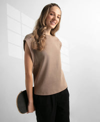 Super Combed Cotton Rich Hybrid Tank Top with Ribbed Sleeves - Taupe Grey