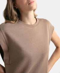 Super Combed Cotton Rich Hybrid Tank Top with Ribbed Sleeves - Taupe Grey