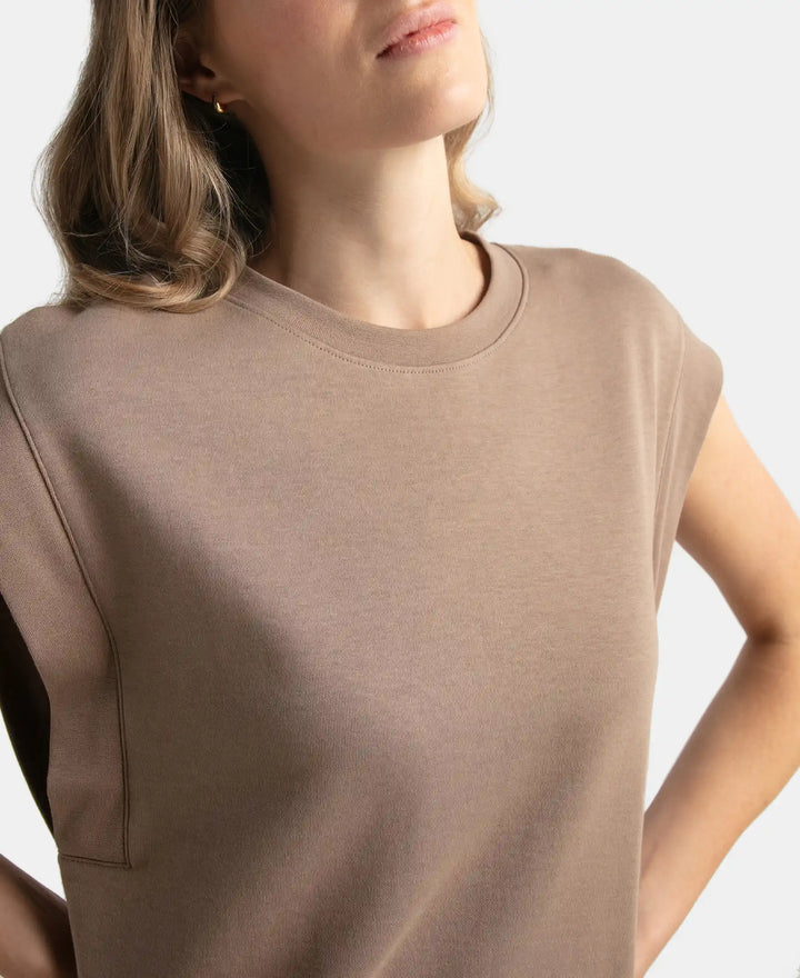 Super Combed Cotton Rich Hybrid Tank Top with Ribbed Sleeves - Taupe Grey