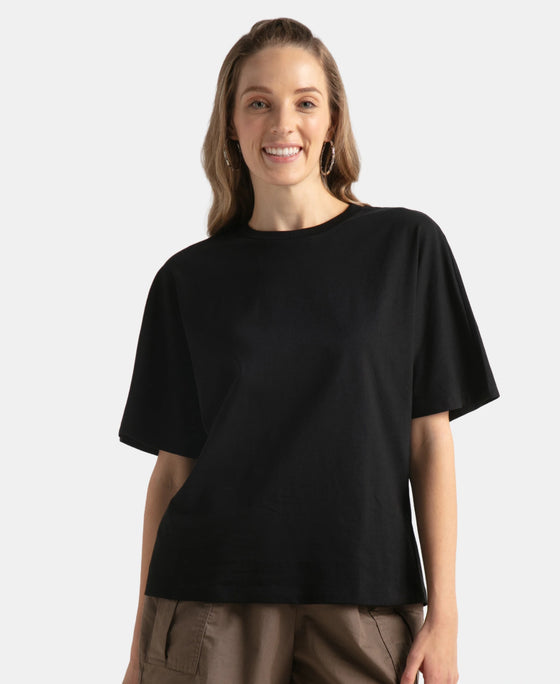 Super Combed Cotton Rich Oversized T-Shirt With Dolman Sleeve Styling - Black