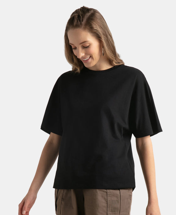Super Combed Cotton Rich Oversized T-Shirt With Dolman Sleeve Styling - Black