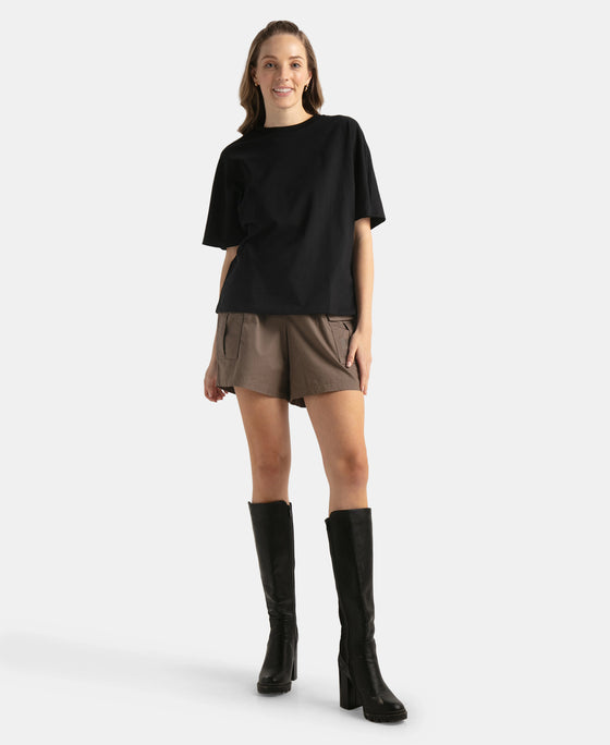 Super Combed Cotton Rich Oversized T-Shirt With Dolman Sleeve Styling - Black