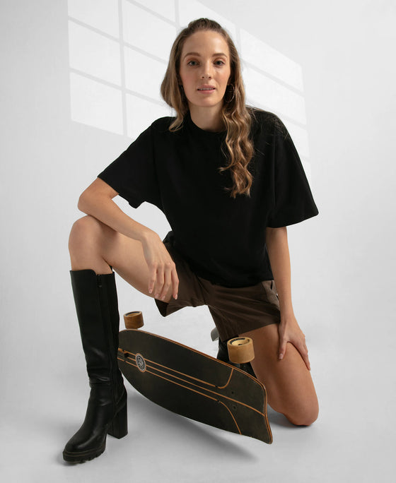 Super Combed Cotton Rich Oversized T-Shirt With Dolman Sleeve Styling - Black