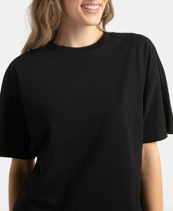 Super Combed Cotton Rich Oversized T-Shirt With Dolman Sleeve Styling - Black