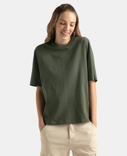 Super Combed Cotton Rich Oversized T-Shirt With Dolman Sleeve Styling - Thyme