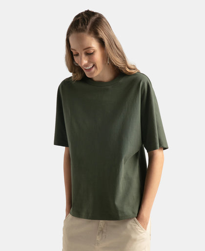 Super Combed Cotton Rich Oversized T-Shirt With Dolman Sleeve Styling - Thyme