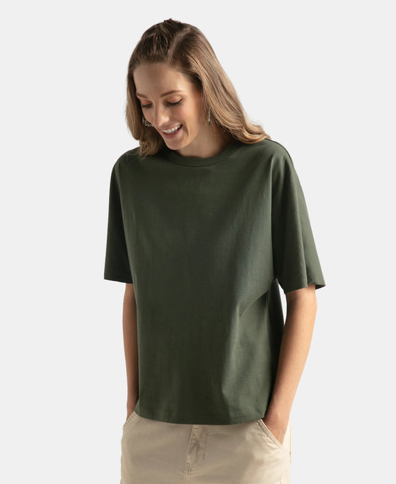 Super Combed Cotton Rich Oversized T-Shirt With Dolman Sleeve Styling - Thyme