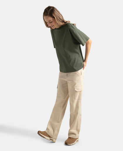 Super Combed Cotton Rich Oversized T-Shirt With Dolman Sleeve Styling - Thyme