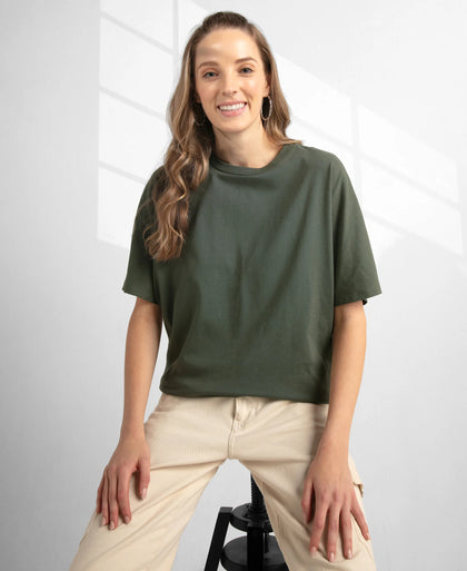 Super Combed Cotton Rich Oversized T-Shirt With Dolman Sleeve Styling - Thyme