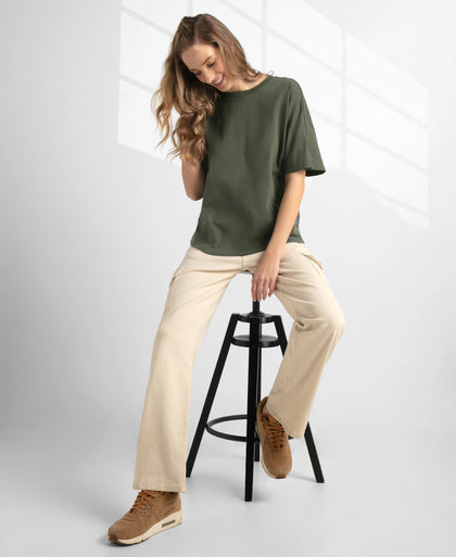 Super Combed Cotton Rich Oversized T-Shirt With Dolman Sleeve Styling - Thyme