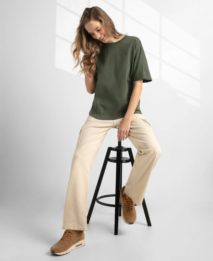 Super Combed Cotton Rich Oversized T-Shirt With Dolman Sleeve Styling - Thyme