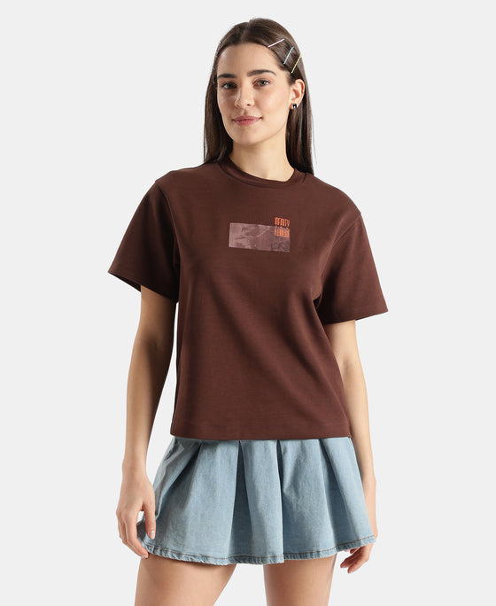 Super Combed Cotton Rich Oversized Graphic Print T-Shirt with Drop Shoulder Styling - Chicory Coffee