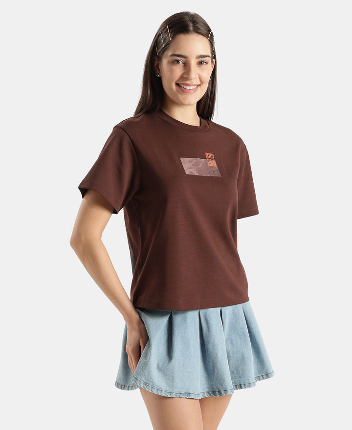 Super Combed Cotton Rich Oversized Graphic Print T-Shirt with Drop Shoulder Styling - Chicory Coffee