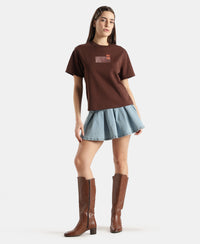Super Combed Cotton Rich Oversized Graphic Print T-Shirt with Drop Shoulder Styling - Chicory Coffee