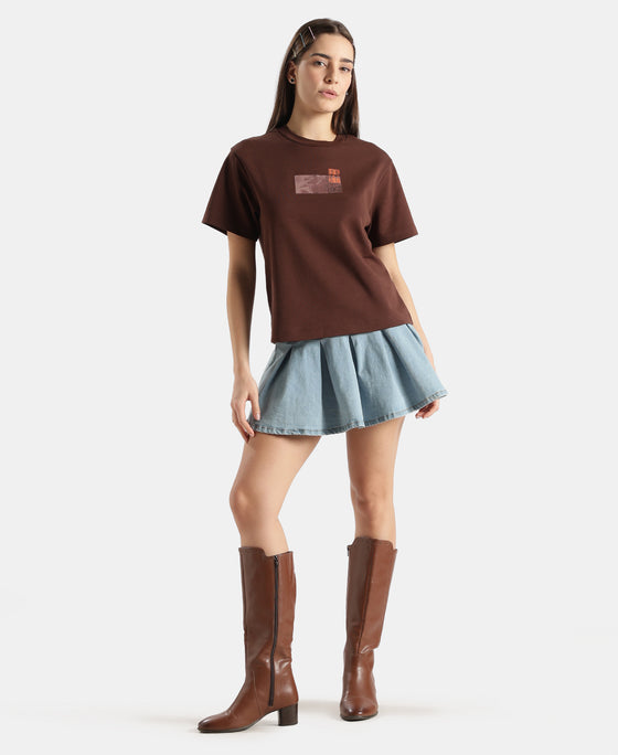 Super Combed Cotton Rich Oversized Graphic Print T-Shirt with Drop Shoulder Styling - Chicory Coffee