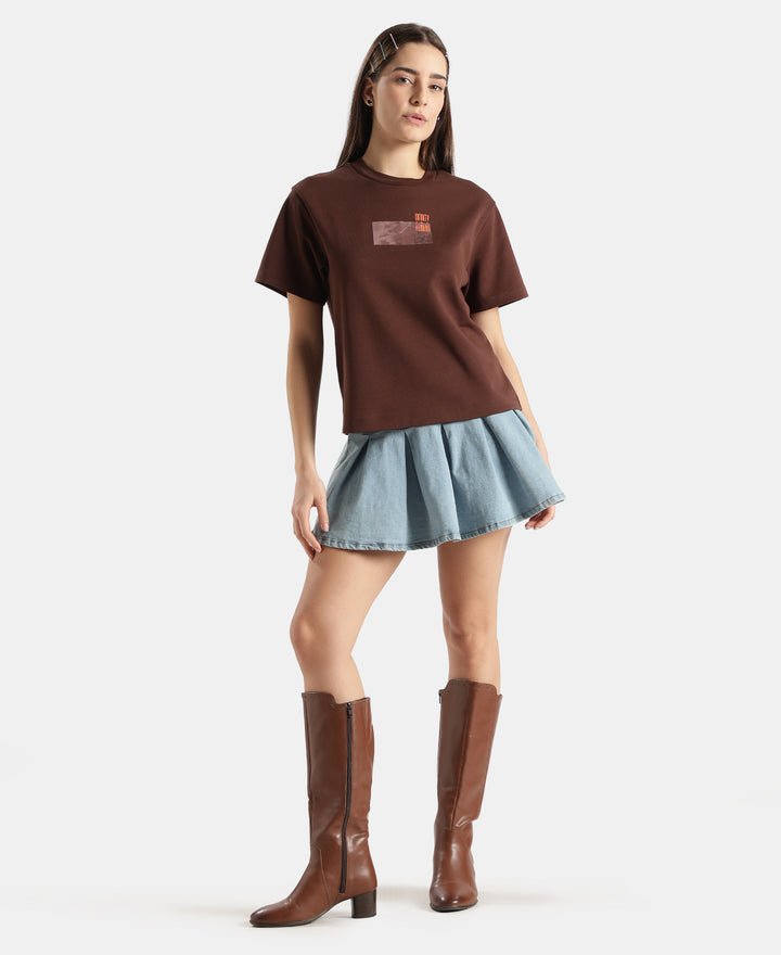 Super Combed Cotton Rich Oversized Graphic Print T-Shirt with Drop Shoulder Styling - Chicory Coffee