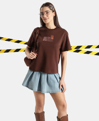 Super Combed Cotton Rich Oversized Graphic Print T-Shirt with Drop Shoulder Styling - Chicory Coffee
