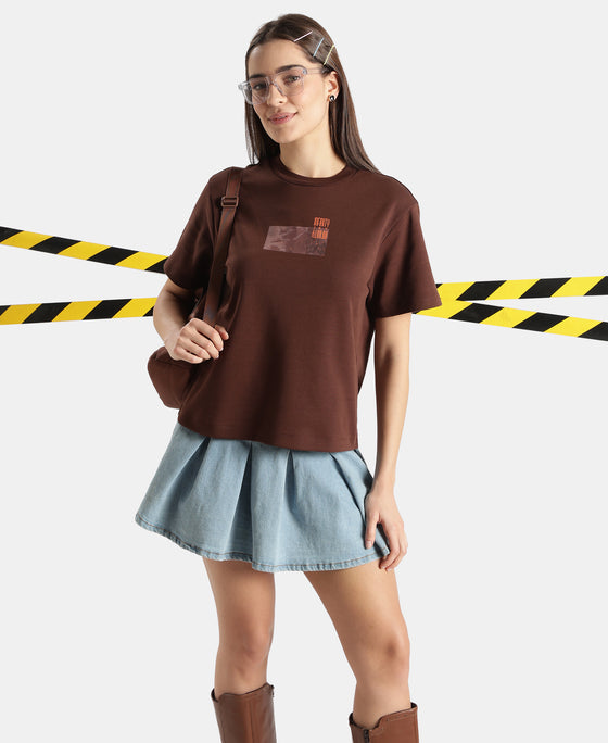 Super Combed Cotton Rich Oversized Graphic Print T-Shirt with Drop Shoulder Styling - Chicory Coffee