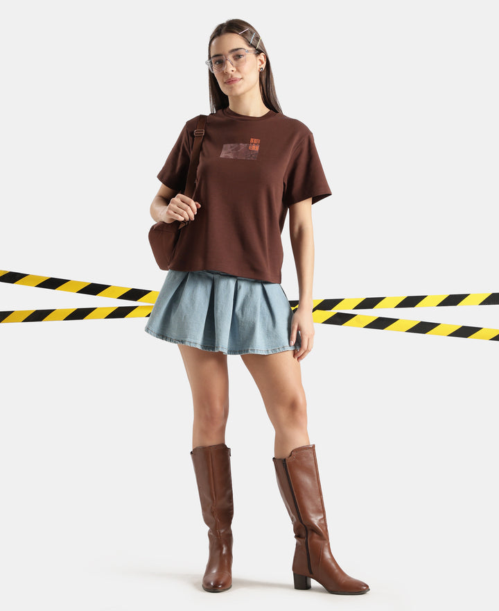 Super Combed Cotton Rich Oversized Graphic Print T-Shirt with Drop Shoulder Styling - Chicory Coffee