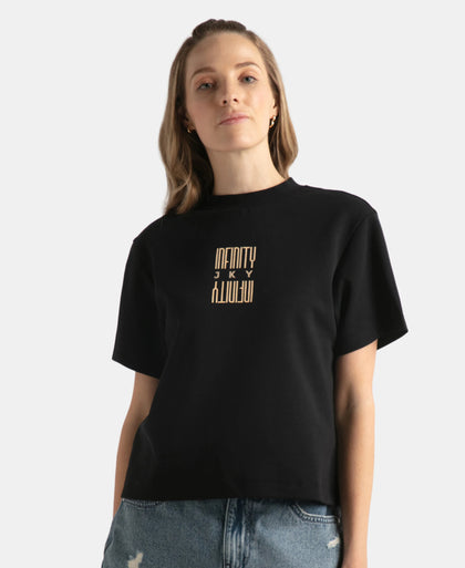 Super Combed Cotton Rich Oversized Printed T-Shirt with Drop Shoulder Styling - Deep Black