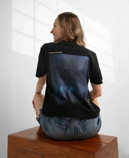 Super Combed Cotton Rich Oversized Printed T-Shirt with Drop Shoulder Styling - Deep Black