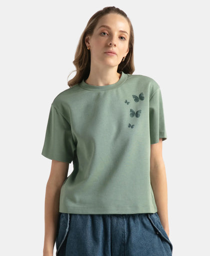 Super Combed Cotton Rich Oversized Printed T-Shirt with Drop Shoulder Styling - Lily Pad