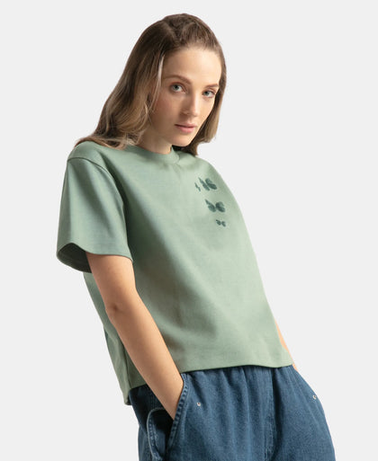 Super Combed Cotton Rich Oversized Printed T-Shirt with Drop Shoulder Styling - Lily Pad